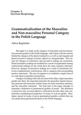 Grammaticalization of the Masculine and Non-Masculine Personal Category in the Polish Language