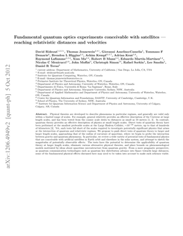 Arxiv:1206.4949V2 [Quant-Ph] 5 Oct 2012 Fundamental Quantum Optics Experiments Conceivable with Satellites 2 Contents