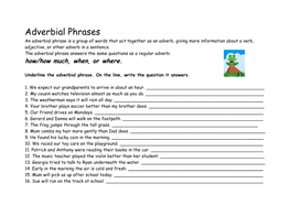 Adverbs and Adverbial Phrases Worksheets