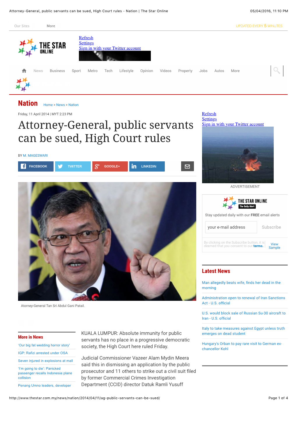 Attorney-General, Public Servants Can Be Sued, High Court Rules - Nation | the Star Online 05/04/2016, 11:10 PM