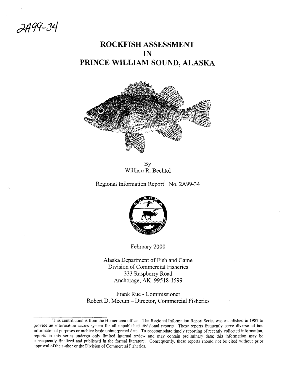 Rockfish Assessment in Prince William Sound, Alaska