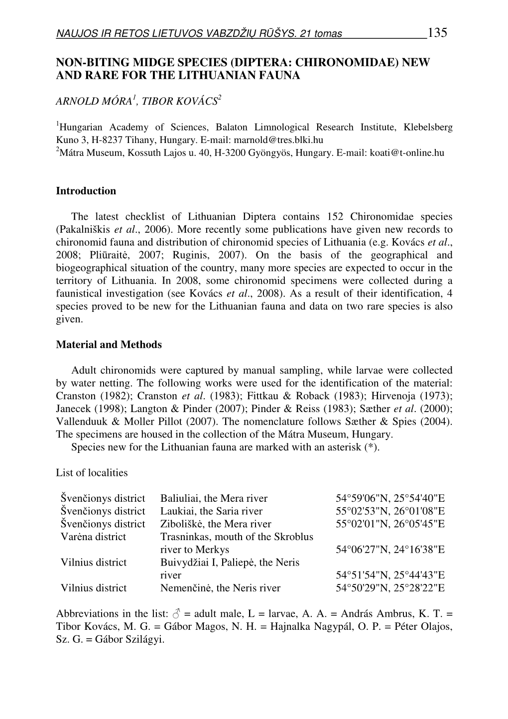 Non-Biting Midge Species (Diptera: Chironomidae) New and Rare for the Lithuanian Fauna