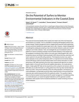 On the Potential of Surfers to Monitor Environmental Indicators in the Coastal Zone