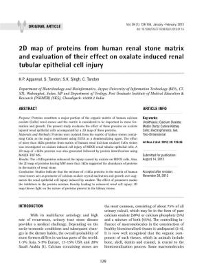 2D Map of Proteins from Human Renal Stone Matrix and Evaluation of Their Effect on Oxalate Induced Renal Tubular Epithelial Cell Injury ______K.P