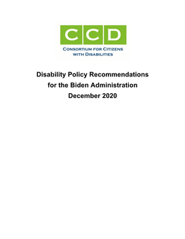 Disability Policy Recommendations for the Biden Administration December 2020