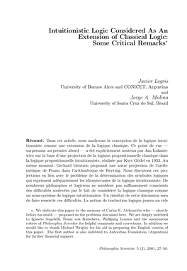 Intuitionistic Logic Considered As an Extension of Classical Logic: Some Critical Remarks∗