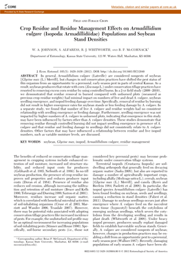 Crop Residue and Residue Management Effects on Armadillidium Vulgare (Isopoda: Armadillidiidae) Populations and Soybean Stand Densities