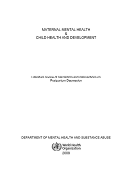 Maternal Mental Health & Child Health and Development