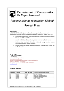 Phoenix Islands Restoration Kiribati Project Plan