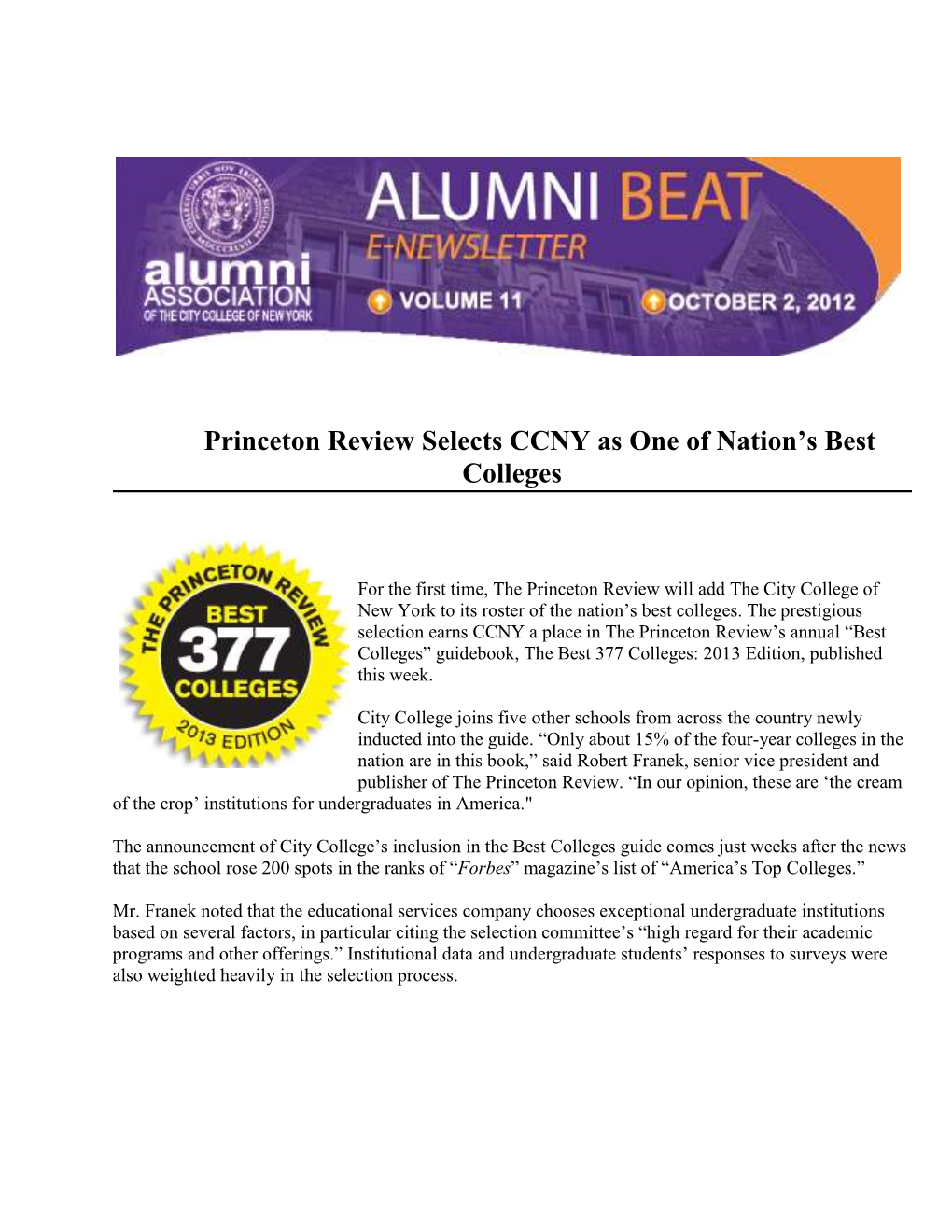 Princeton Review Selects CCNY As One of Nation's Best Colleges