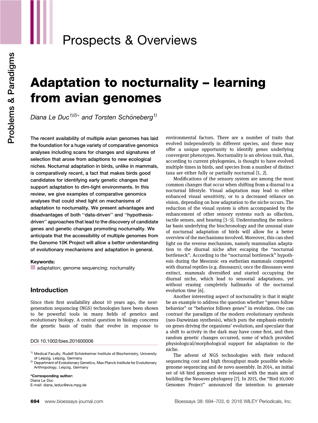 Adaptation to Nocturnality – Learning from Avian Genomes