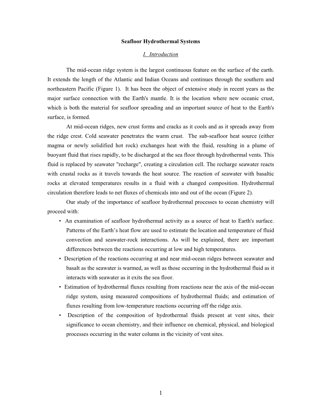 Seafloor Hydrothermal Systems I. Introduction the Mid-Ocean Ridge