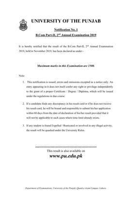 B.Com Part-II, 2Nd Annual Examination 2019, Held in November 2019, Has Been Declared As Under