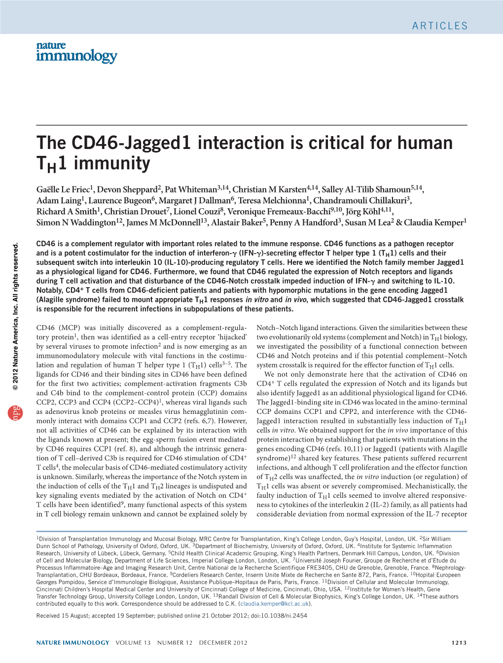 The CD46-Jagged1 Interaction Is Critical for Human TH 1 Immunity