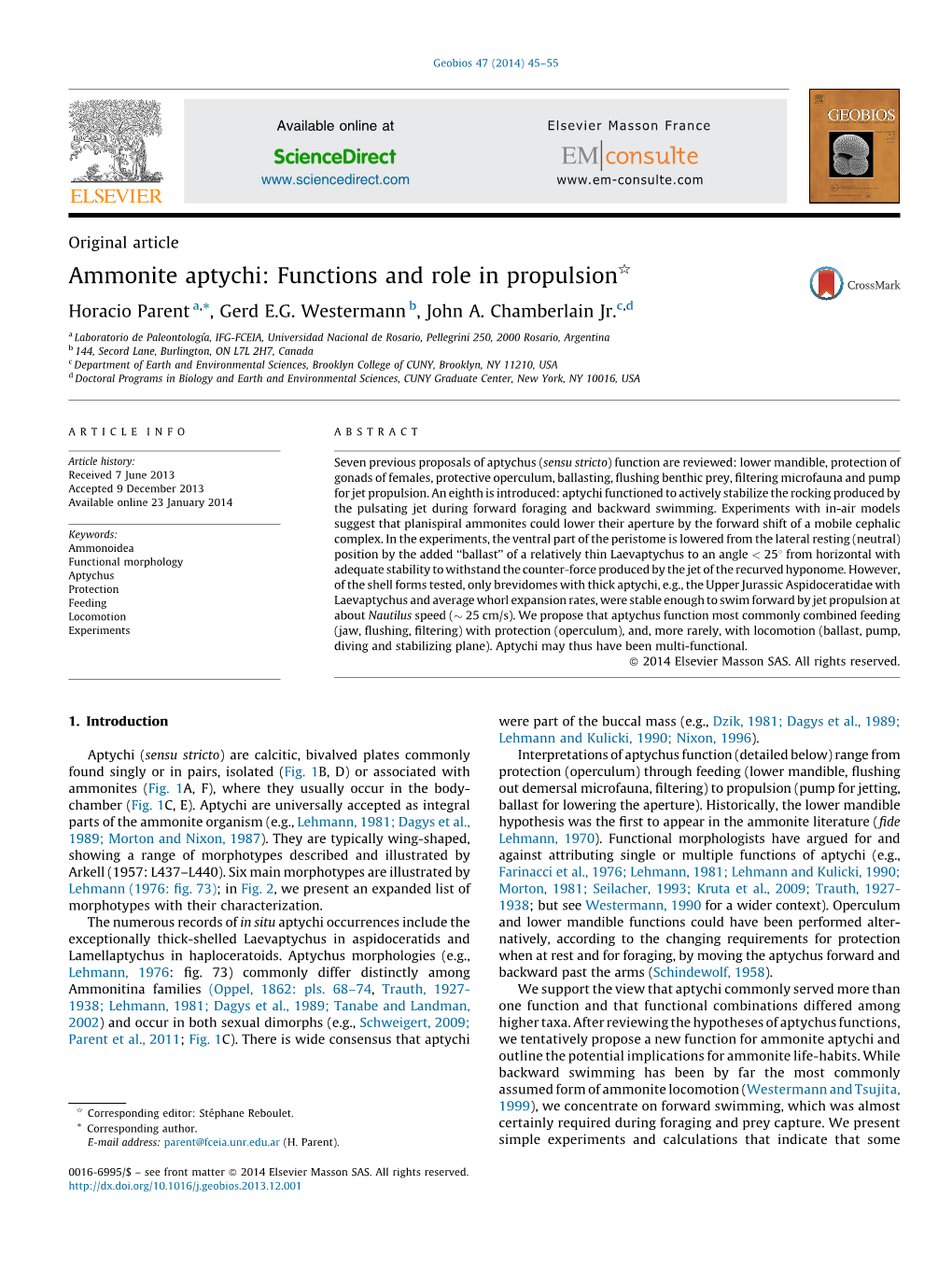 Ammonite Aptychi: Functions and Role in Propulsion