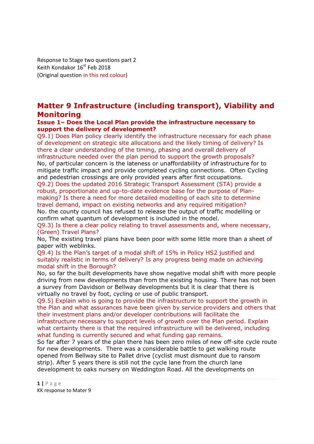 Matter 9 Infrastructure (Including Transport), Viability and Monitoring