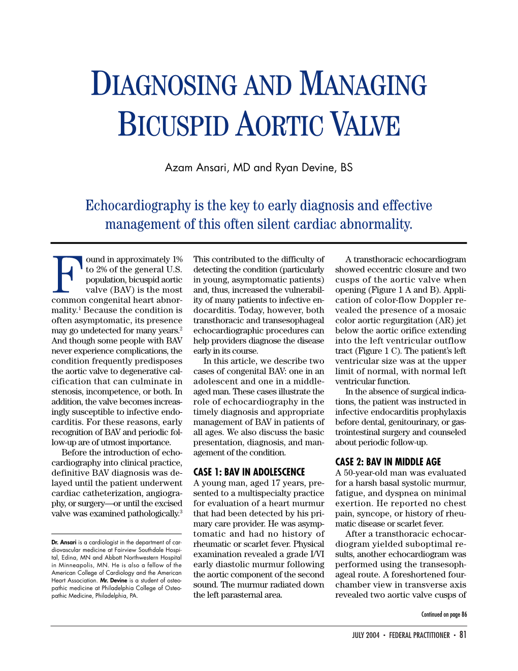 Diagnosing and Managing Bicuspid Aortic Valve