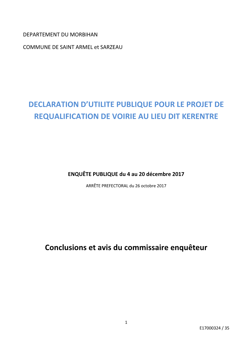 Declaration D'utilite Publique Pour Le Projet De Requalification De Voirie Au