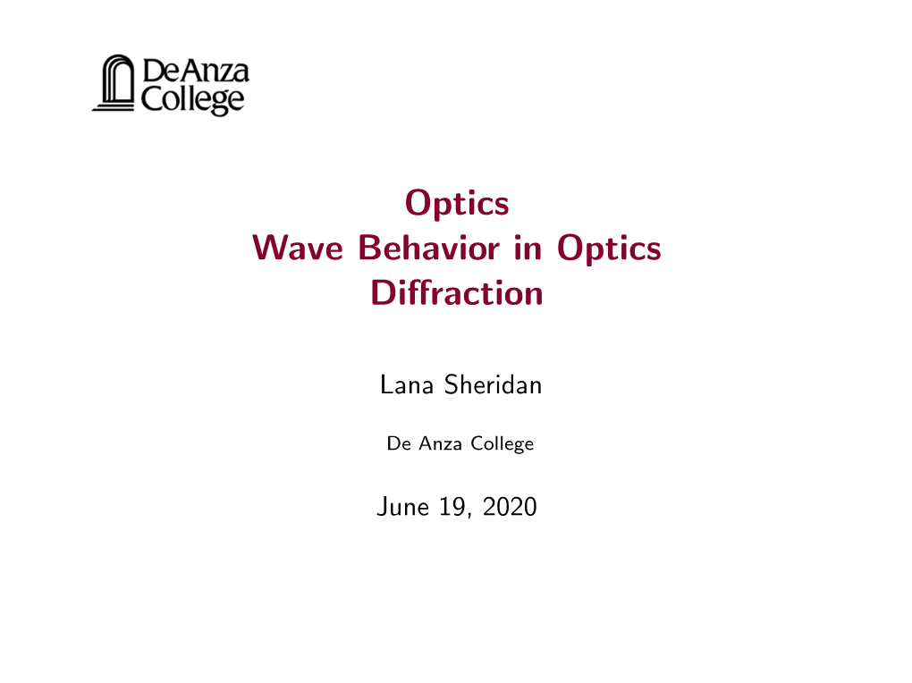 Optics Wave Behavior in Optics Diffraction