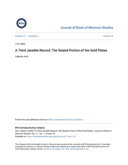 A Third Jaredite Record: the Sealed Portion of the Gold Plates