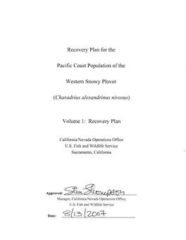 Recovery Plan Was Prepared by Kelly Hornaday, Ina Pisani, and Betty Warne of Our Sacramento Fish and Wildlife Office