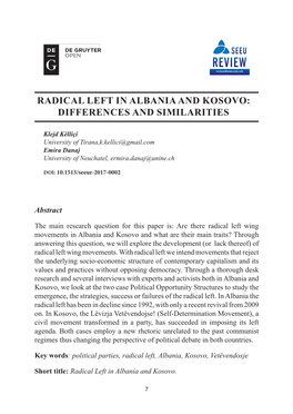 Radical Left in Albania and Kosovo: Differences and Similarities