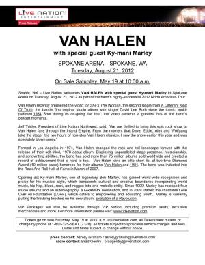 VAN HALEN with Special Guest Ky-Mani Marley SPOKANE ARENA – SPOKANE, WA Tuesday, August 21, 2012