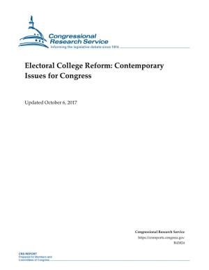 Electoral College Reform: Contemporary Issues for Congress