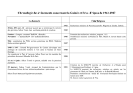 Chronologie Des Événements Concernant La Guinée Et Fria –Friguia De 1942-1987