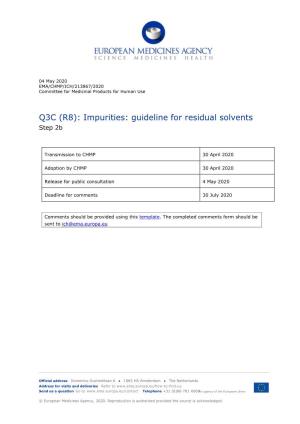Q3C (R8): Impurities: Guideline for Residual Solvents Step 2B