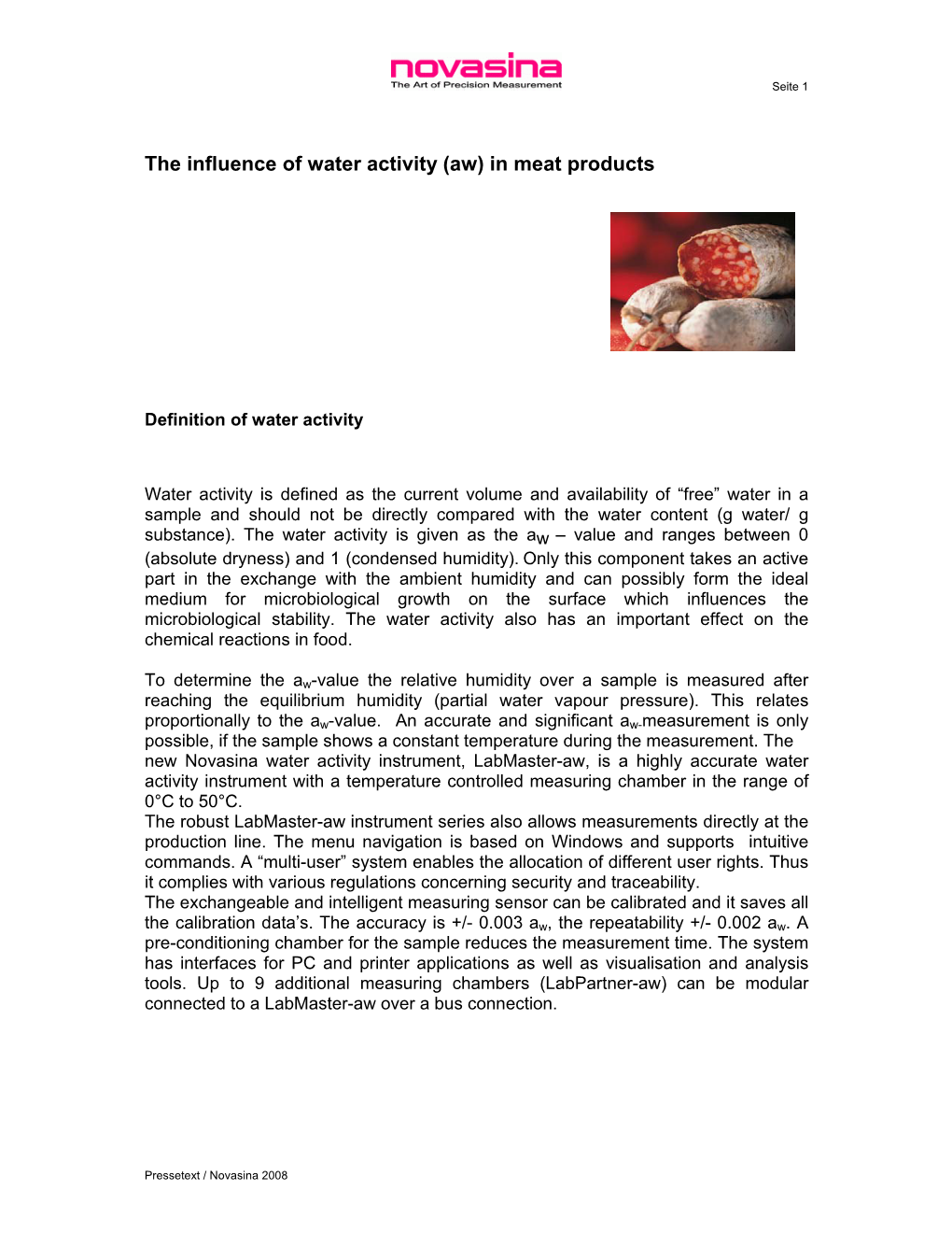 The Influence of Water Activity (Aw) in Meat Products