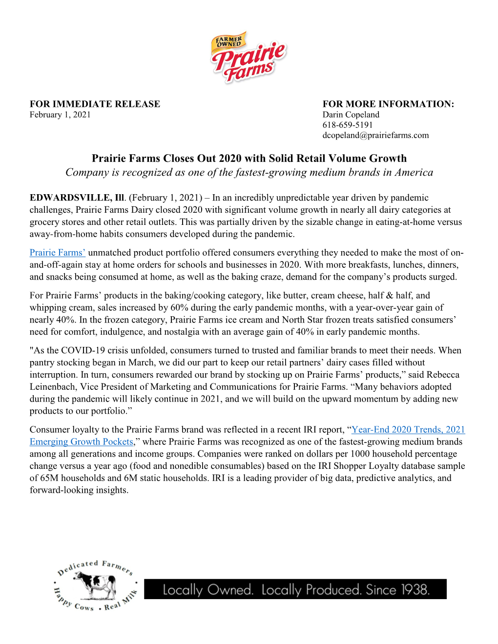 Prairie Farms Growth in 2020 Earns Recognition