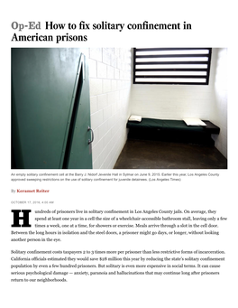 Op-Ed How to Fix Solitary Confinement in American Prisons