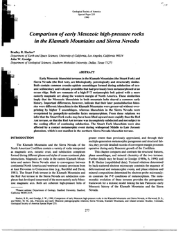Comparison of Early Mesozoic High-Pressure Rocks in the Klamath Mountains and Sierra Nevada