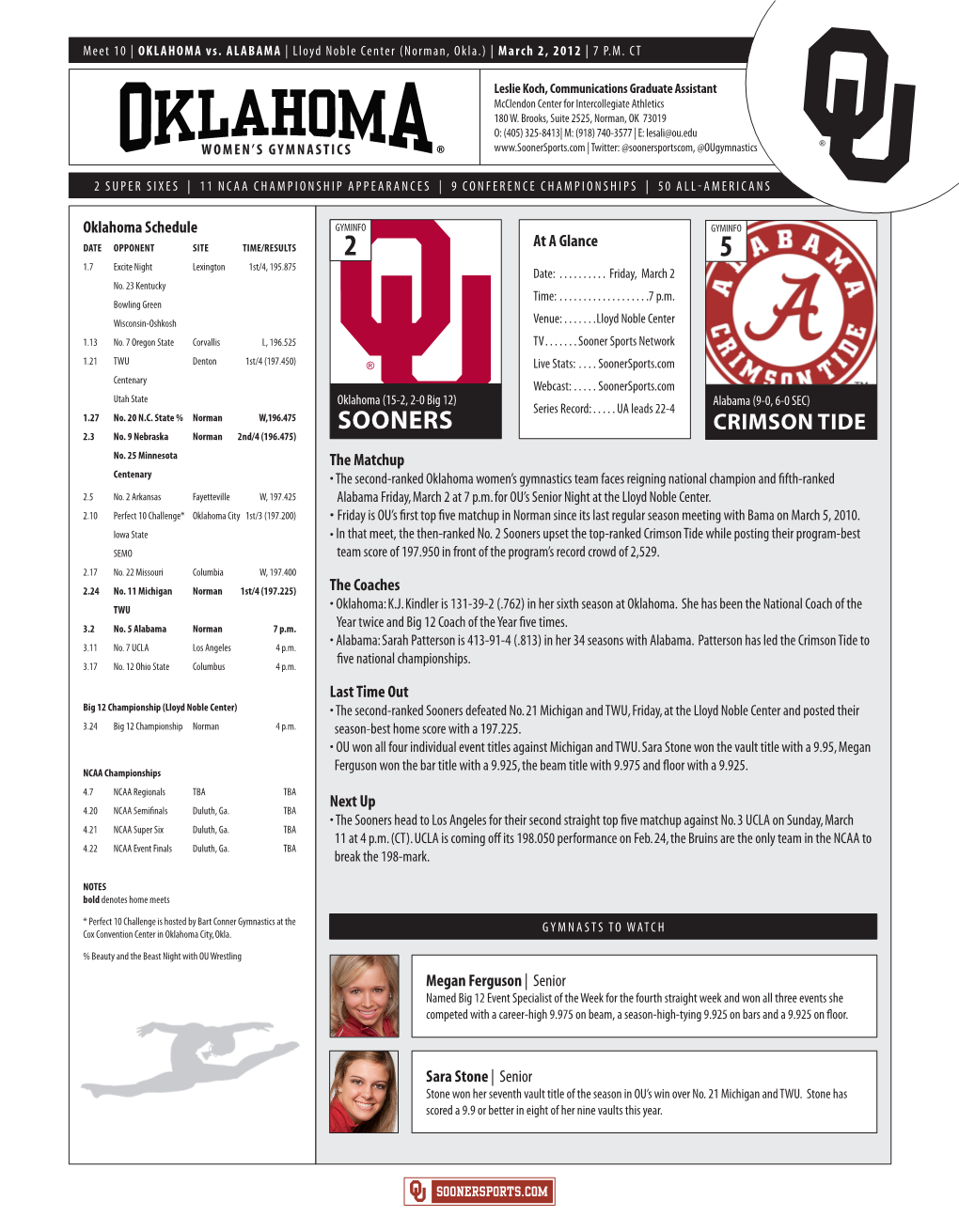 Soonersports.Com | Twitter: @Soonersportscom, @Ougymnastics