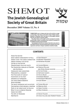 SHEMOT the Jewish Genealogical Society of Great Britain December 2005 Volume 13, No