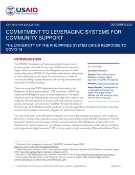 Commitment to Leveraging Systems for Community Support