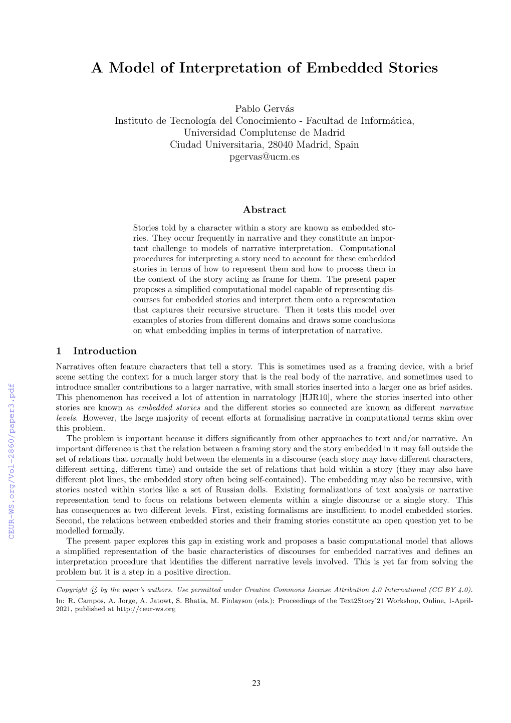 A Model of Interpretation of Embedded Stories