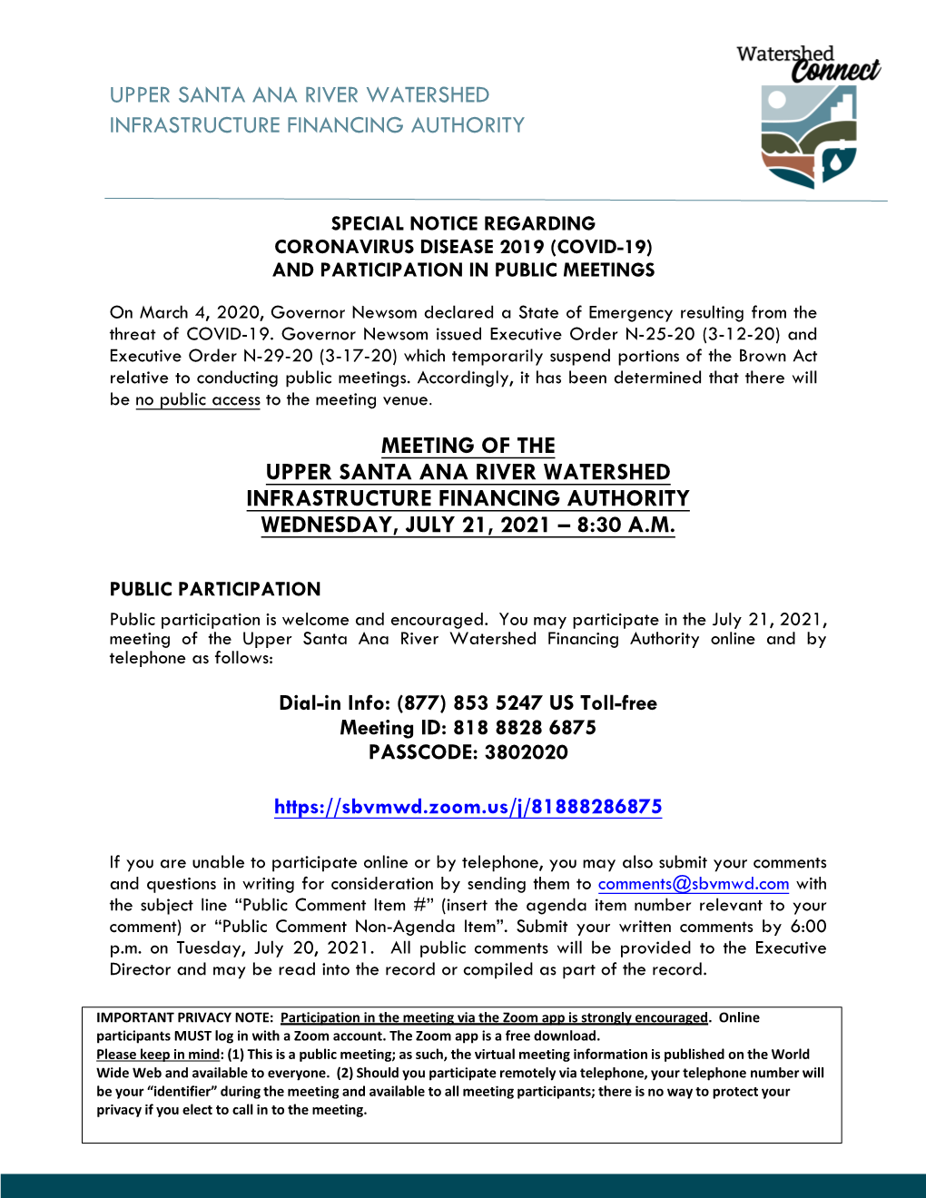 Upper Santa Ana River Watershed Infrastructure Financing Authority