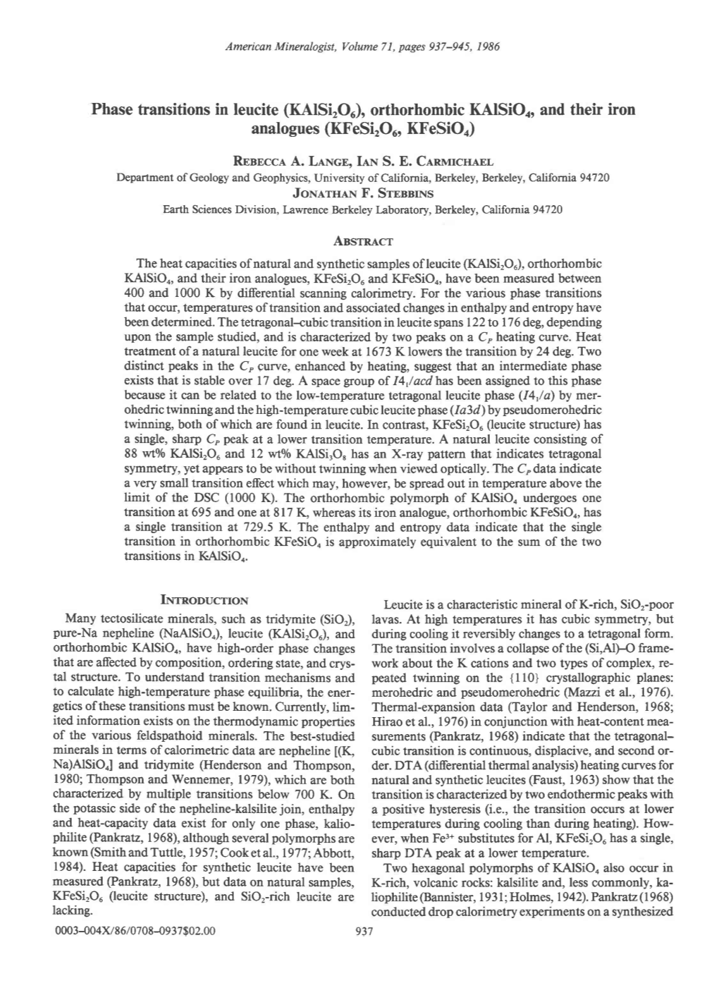 Phase Transitions in Leucite (Kalsirod), Orthorhombic Kalsioo