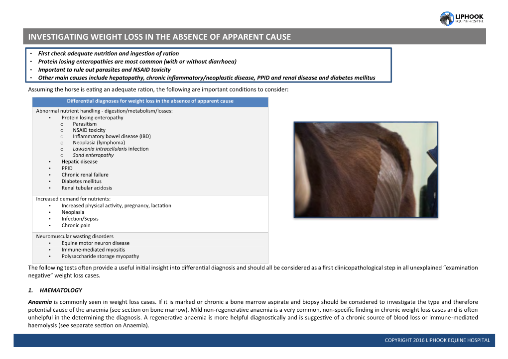 Investigating Weight Loss in the Absence of Apparent Cause