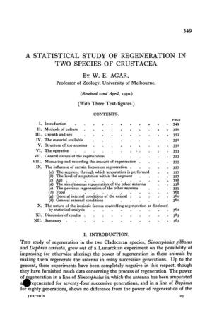 A Statistical Study of Regeneration in Two Species of Crustacea by W
