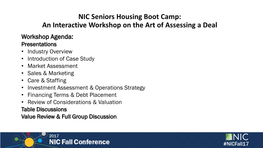 NIC Seniors Housing Boot Camp: an Interactive Workshop on the Art Of