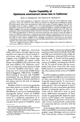 Vector Capability of Xiphinema Americanum Sensu Lato in California 1
