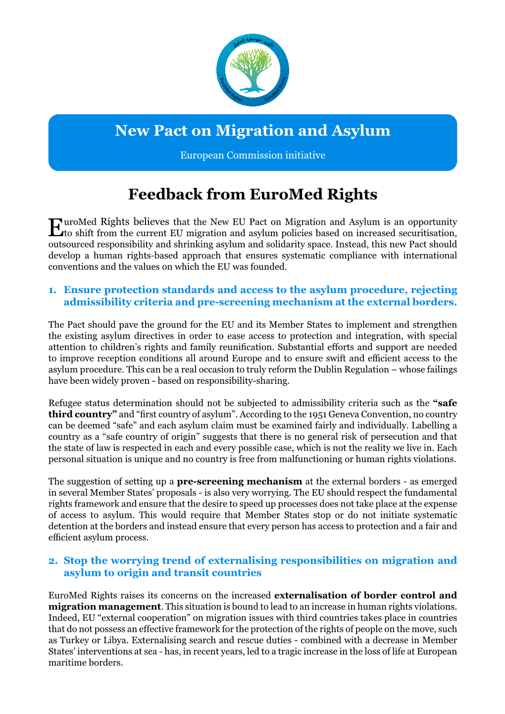 New Pact on Migration and Asylum Feedback from Euromed Rights