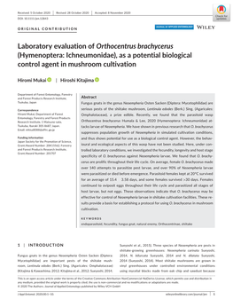 Laboratory Evaluation of Orthocentrus Brachycerus (Hymenoptera: Ichneumonidae), As a Potential Biological Control Agent in Mushroom Cultivation