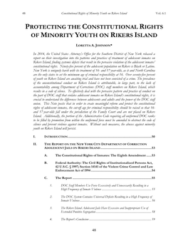 Of Minority Youth on Rikers Island Vol