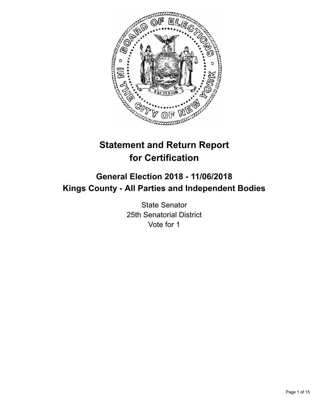 Statement and Return Report for Certification General Election 2018