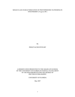 MOLECULAR CHARACTERIZATION of PHOTOPERIODIC FLOWERING in STRAWBERRY (Fragaria SP.)