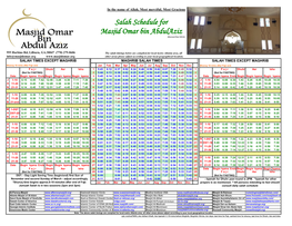 Salah Schedule for Masjid Omar Bin Abdulaziz (Revised Nov'2015)